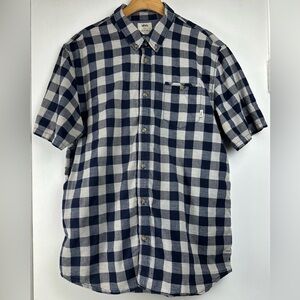 Vans Men’s Large Shirt Blue Gray Plaid Button Up Short Sleeve Casual Skate Surf